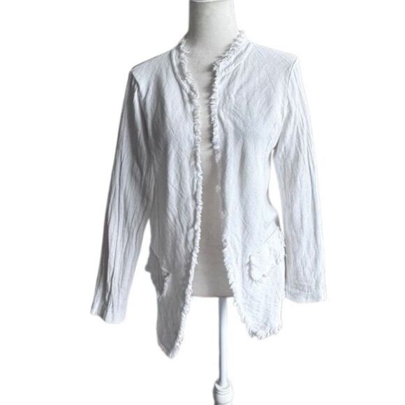 Open Front Cardigan 100% Linen White Lightweight Jacket SZ M - Picture 1 of 11